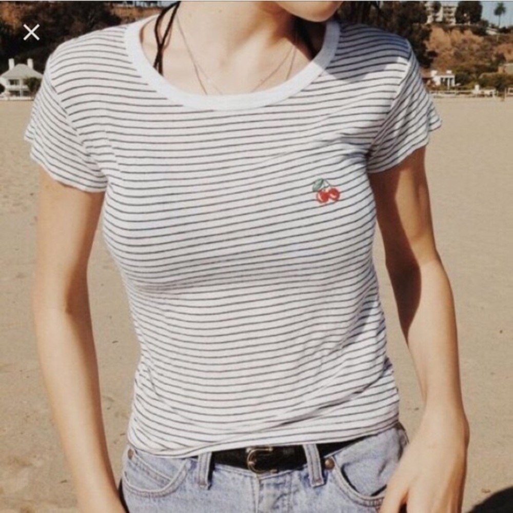 Brandy Melville Nadine Striped Cherry Tee
